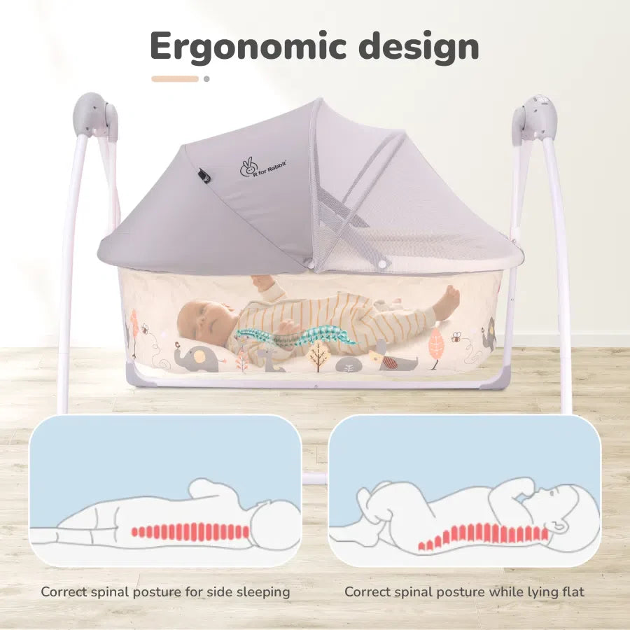 Provide ultimate comfort and hands-free soothing with the R For Rabbit Baby Cradle & Auto Swing, featuring gentle lullabies and remote control for easy adjustments, ensuring peaceful sleep for your baby. Available at uSmile.toys."